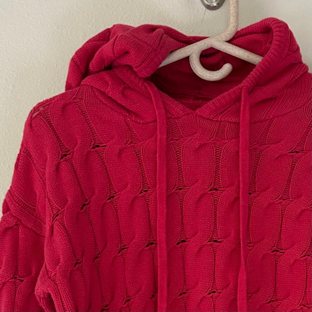 Anthropologie Saturday Sunday pink hooded crop cable knit sweater fall winter S - Picture 4 of 9